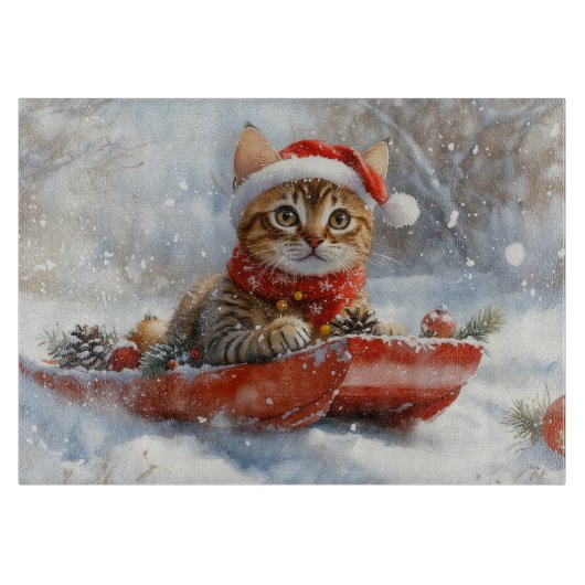 そりの中のベンガル猫 Let it Snow クリスマス カッティングボード (正面)
