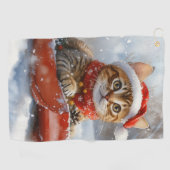 そりの中のベンガル猫 Let it Snow クリスマス ゴルフタオル (横)