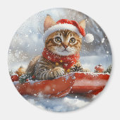 そりの中のベンガル猫 Let it Snow クリスマス マグネット (正面)