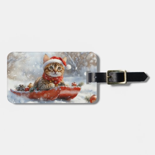 そりの中のベンガル猫 Let it Snow クリスマス ラゲッジタグ (正面横)