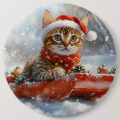 そりの中のベンガル猫 Let it Snow クリスマス 缶バッジ (正面)