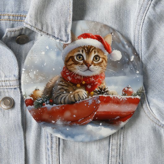 そりの中のベンガル猫 Let it Snow クリスマス 缶バッジ (インサイチュ)