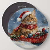 そりの中のメインクーンの猫 雪を降らせて クリスマス 缶バッジ (正面&裏面)