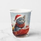 そりの中のロシアンブルーの猫 Let it Snow クリスマス 紙コップ (裏面)