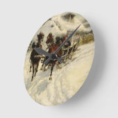 そりの乗車1896年(キャンバスの油) ラウンド壁時計 (傾斜)