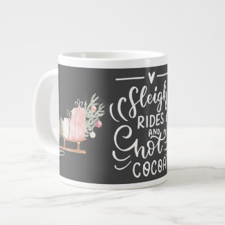 そりの旅とホットココア クリスマス グレー ジャンボコーヒーマグカップ