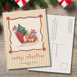 そりの旅クリスマスのストライプ柄 ノンフォト シーズンポストカード