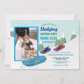 そりの男の子の誕生日パーティースロープスノーボードフォト 招待状 (正面)