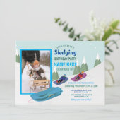 そりの男の子の誕生日パーティースロープスノーボードフォト 招待状 (スタンド正面)