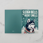 そりの鐘とハスキーの香りハスキーのクリスマス 箔シーズンカード (外側レイダウン)