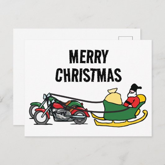 そりを引おもしろいくバイクのクリスマス ポストカード (正面/裏面)