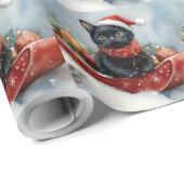 そりを引く黒猫 雪を降らせて クリスマス ラッピングペーパー (ロールコーナー)