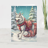 そりを引っ張るシベリアのハスキー カード (正面)