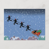 そりを引っ張るホッケープレーヤー折り畳みグリーティングカード ポストカード (正面)