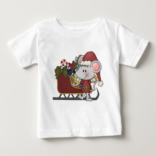 そりを持つサンタのマウス ベビーTシャツ (正面)