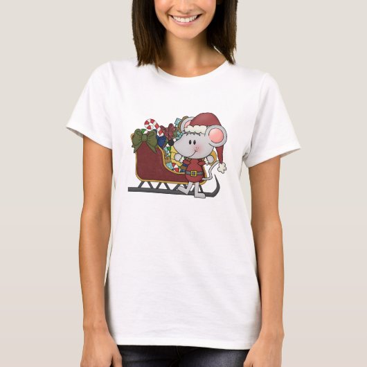 そりを持つサンタのマウス Tシャツ (正面)