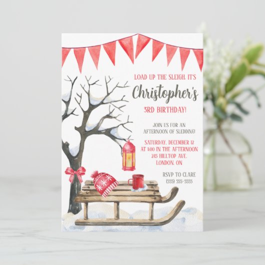 そりを積み上げろ!そりテーマ誕生日パーティー 招待状 (スタンド正面)