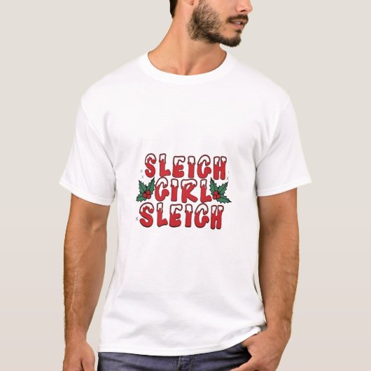 そりガールそりクリスマスユーモラスなクリスマス面白い Tシャツ (正面)