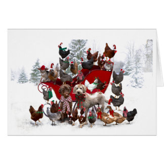 そりクリスマスカード付き納屋周囲の庭動物