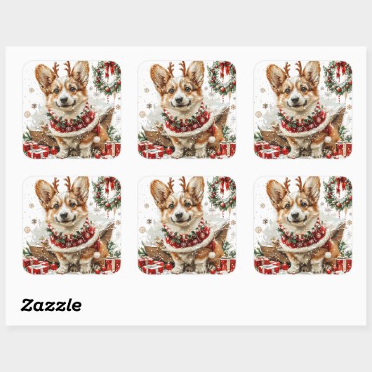 そりトナカイの衣装を着たコルギ スクエアシール (シート)