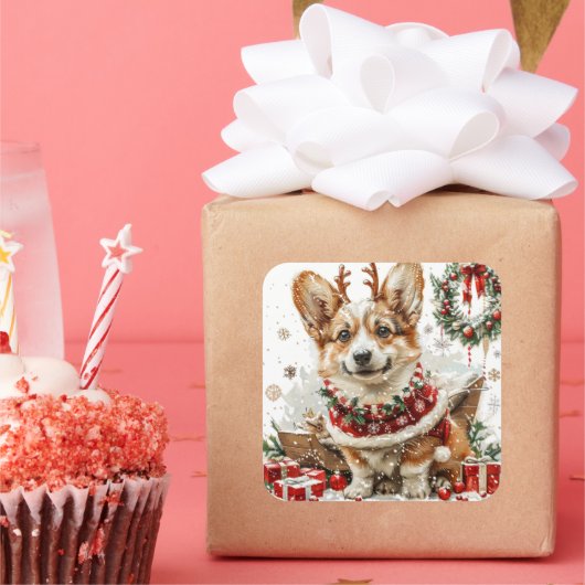 そりトナカイの衣装を着たコルギ スクエアシール (パーティー)