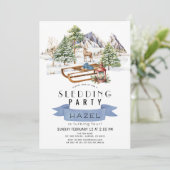 そりパーティーウィンタースノーウィースマウンテン誕生日 招待状 (スタンド正面)