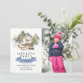 そりパーティー冬山誕生日写真 招待状 (スタンド正面)