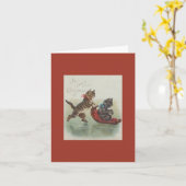 そりビクトリアン猫のクリスマスカード カード (黄色い花)