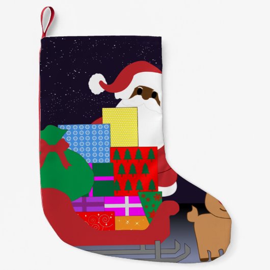 そりブラックサンタ スモールクリスマスストッキング (正面)