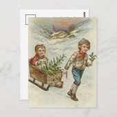 そり乗り | ヴィンテージクリスマス ポストカード (正面/裏面)