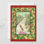 そり付きヴィンテージクリスマスカードとホリー カード (正面)