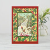 そり付きヴィンテージクリスマスカードとホリー カード (スタンド正面)