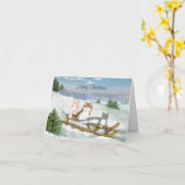 そり冬の情景クリスマスカードに3匹の猫 カード (黄色い花)