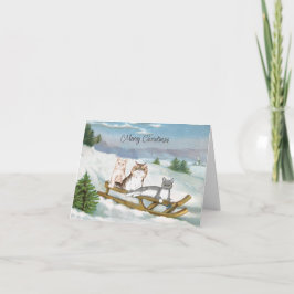 そり冬の情景クリスマスカードに3匹の猫 カード