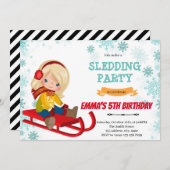 そり女の子の誕生日の招待状 シーズンカード (正面/裏面)