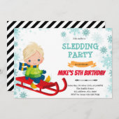 そり少年誕生日の招待状 シーズンカード (正面/裏面)