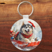 そり犬のアラスカン・マラミュート Let it Snow クリスマス キーホルダー (裏面)