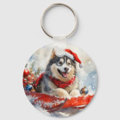 そり犬のアラスカン・マラミュート Let it Snow クリスマス キーホルダー (裏面)