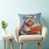 そり犬のシュナウザー　雪を降らせて　クリスマス クッション (椅子)
