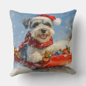 そり犬のシュナウザー　雪を降らせて　クリスマス クッション (裏面)