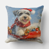 そり犬のシュナウザー　雪を降らせて　クリスマス クッション (正面)