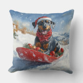 そり犬のドーベルマン 雪を降らせて クリスマス クッション (正面)