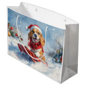そり犬のビーグル犬 雪を降らせて クリスマス ラージペーパーバッグ (裏面アングル)