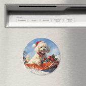 そり犬のプードル 雪を降らせて クリスマス マグネット (インサイチュ (食洗機))