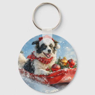 そり犬のボーダーコリー ウィンタースノークリスマス キーホルダー