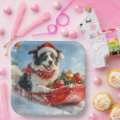 そり犬のボーダーコリー Let it Snow クリスマス ペーパープレート (パーティー)