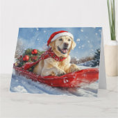 そり犬のラブラドール犬 雪を降らせて クリスマス カード (正面)