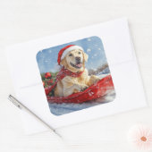 そり犬のラブラドール犬 雪を降らせて クリスマス スクエアシール (封筒)