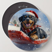 そり犬のロットワイラー 雪だるまクリスマス 缶バッジ (正面&裏面)
