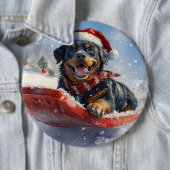 そり犬のロットワイラー 雪だるまクリスマス 缶バッジ (インサイチュ)